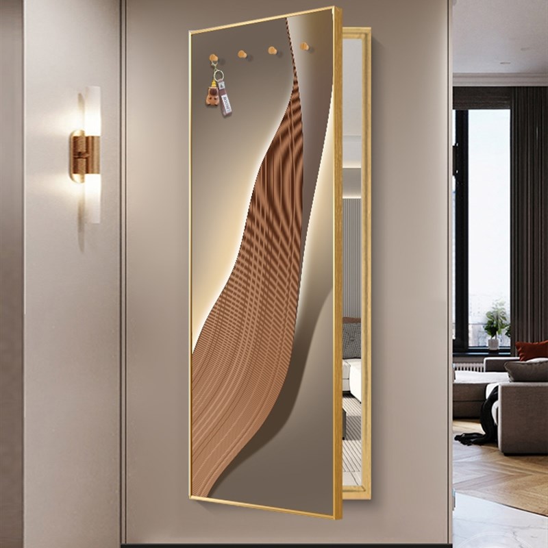 入户推拉全身镜隐形穿衣镜壁画带挂钩翻开门隐藏式试衣镜玄关挂画