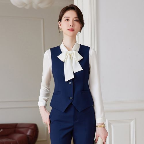 工作服职业气质女秋冬天饭店餐厅收银酒楼马甲餐饮高端三件套正装