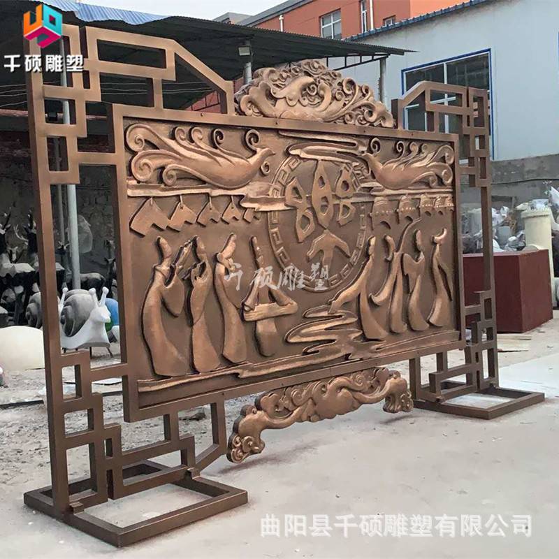 玻璃钢浮雕制作仿铜色浮雕壁画屏风摆件室内室外浮雕墙画装饰摆件