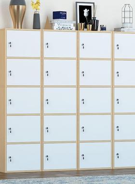 简易组小收木书柜子纳柜门带带KKC锁置物柜装床头收纳柜学生书橱书架