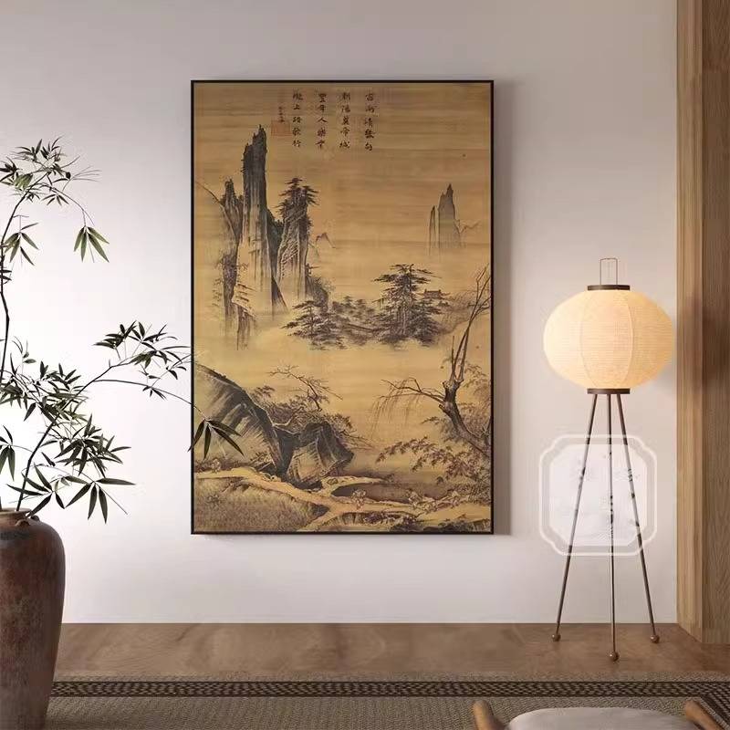 宋画马远踏歌图高清国画酒店大堂装饰画玄关壁画仿古客厅山水挂画图片
