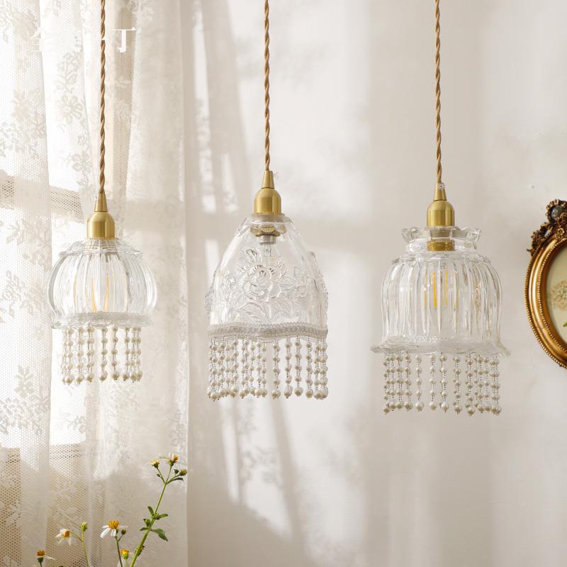 K轻奢美式法式单头小吊灯珍珠8吊灯玻头柜吧台璃床飘209窗灯