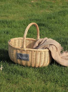 手提花藤柳藤之家摘柳编编收纳手提儿童采FJH野餐复古编日式子