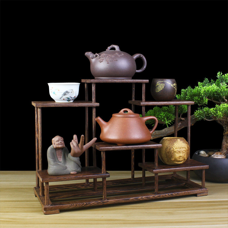 茶具架茶架小博古架鸡翅木多宝阁展示架底座架实木紫砂壶跨境