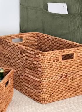 越南藤编收IBV纳筐带盖具草编收脏衣服篮陈子竹编编织纳盒玩储物