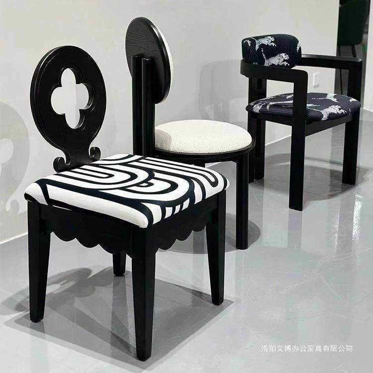 中古实木餐椅法式椅38号椅四奢叶草餐轻化妆椅现简约实代木靠背餐