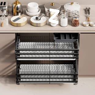拉篮厨房柜04不锈钢双层抽屉式碗架碗橱碟碗柜299厨柜碗收纳拉篮