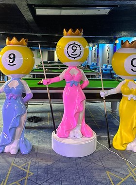 网红卡通黑八台球公仔发光玻璃钢雕塑大摆件台球厅俱乐部开业装饰