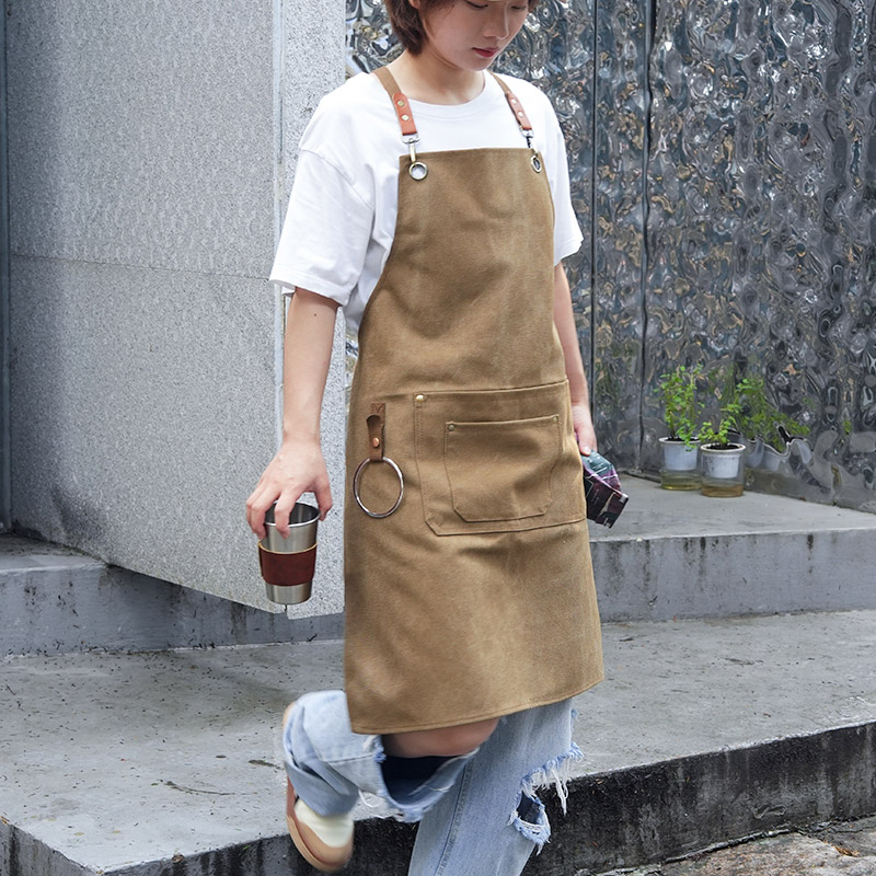 高级咖啡师围裙定制logo印字餐饮防泼水奶茶美甲店工作服加厚