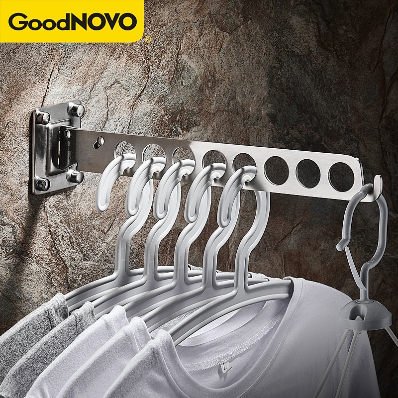 304不锈钢隐形折叠晾衣架壁挂免打孔室内外卫生间阳台窗户式衣架
