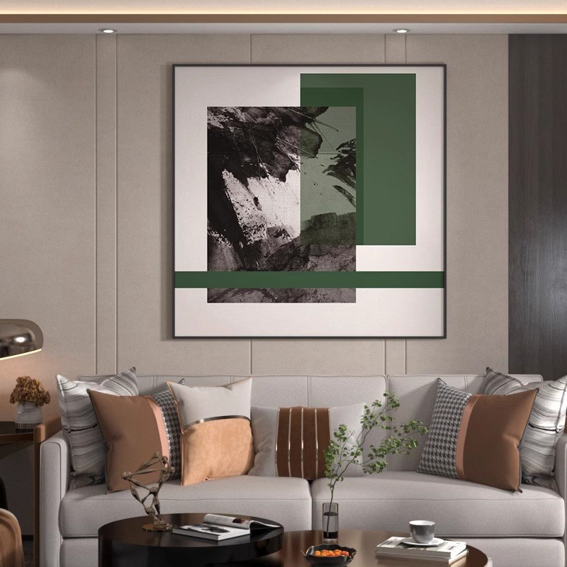 极简风高级感背景墙画玄关抽象绿色几何装饰画餐厅沙发卧室桌挂画图片