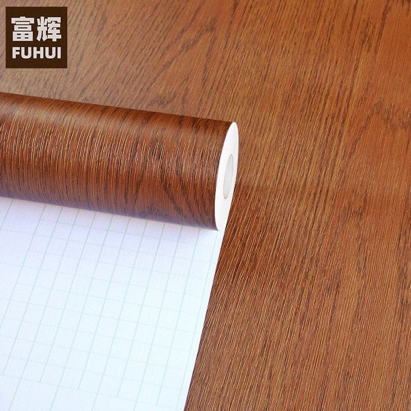 木纹贴纸防水壁纸自粘墙纸家具柜子桌面翻新贴纸中式棕色木纹50米