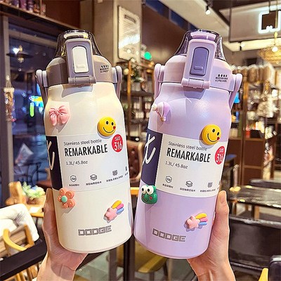 韩版超大容量可爱网红吸管保温杯男女健身运动水壶便携随手水杯子