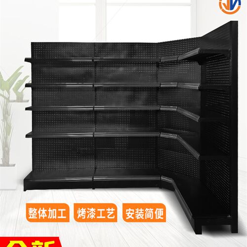 黑色加厚转角超市货架便利店多层置物架文具店宠物店拐弯展示架子