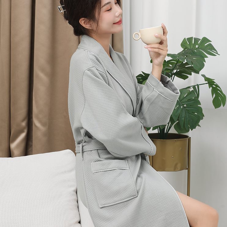 A定制印logo温泉SP专用四季春夏睡袍女款浴衣男士美容院浴袍纯棉