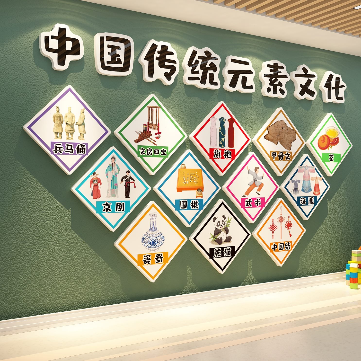 环动大装饰材料传统幼儿园粹主题元成品十中国日节文化互墙面素创