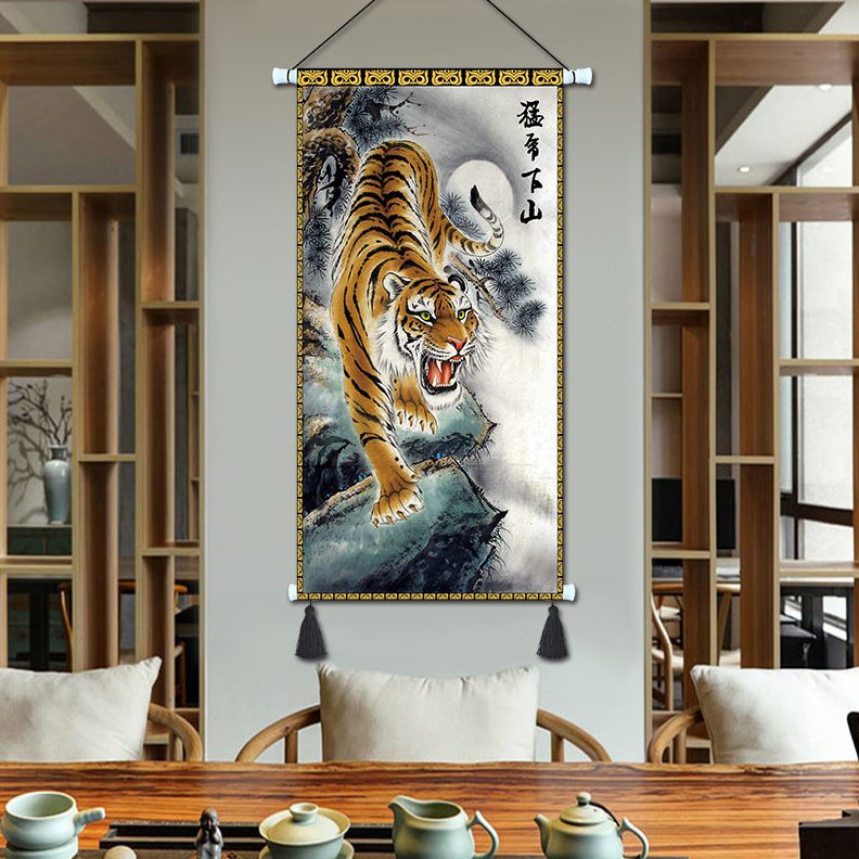 走廊玄关壁画楼山挂毯茶挂画中式卧室布艺画民宿猛虎下书房装饰布图片