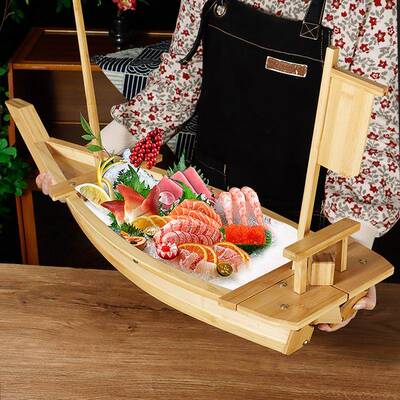 日盘式寿司船刺身子三文鱼自助鱼YRU餐生干冰拼盘海鲜日竹式木船