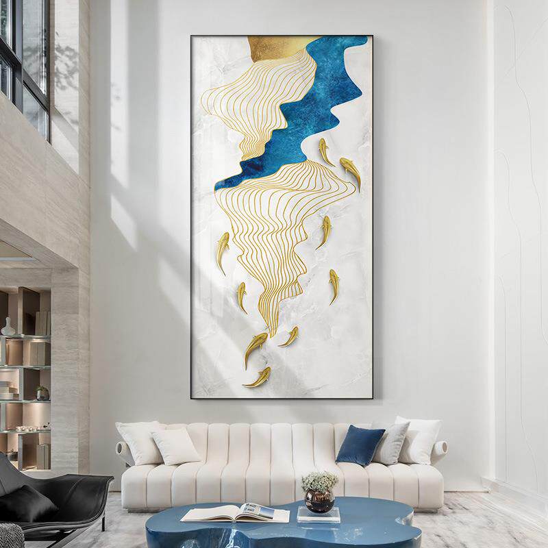轻玄奢关鱼装饰画鱼图走廊过道新尽头门中式玄幻酒店入户进墙画