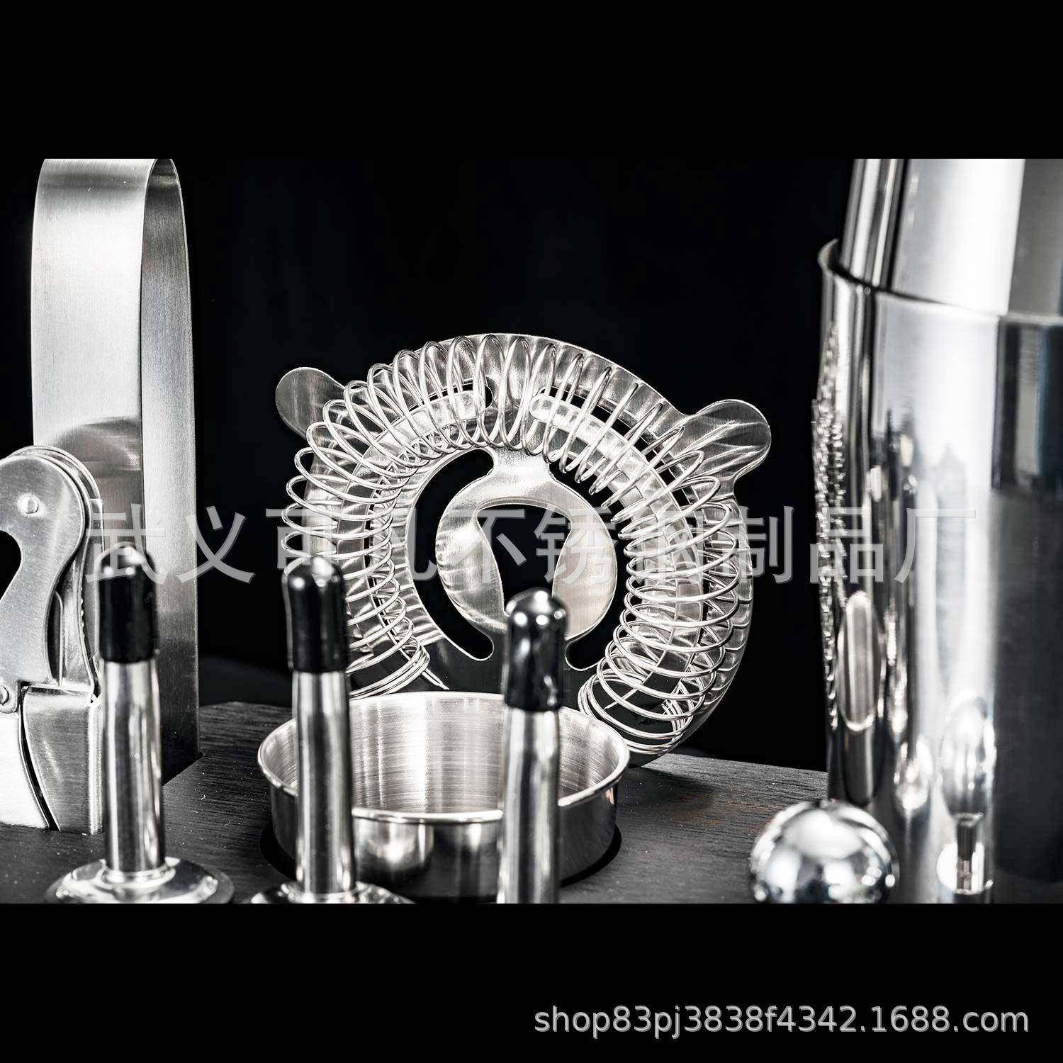 跨境锈钢用波士顿摇酒吧KM-TZS1壶酒具调酒器套装22不件带竹架多
