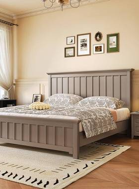 美式木床实黑色复古简出租1房单双人家用主卧现代约气室压高箱婚