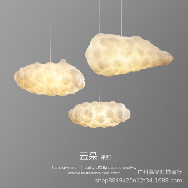 创意个性吊灯服装店云彩灯卧室儿童房云朵灯酒店网红灯棉花白云灯