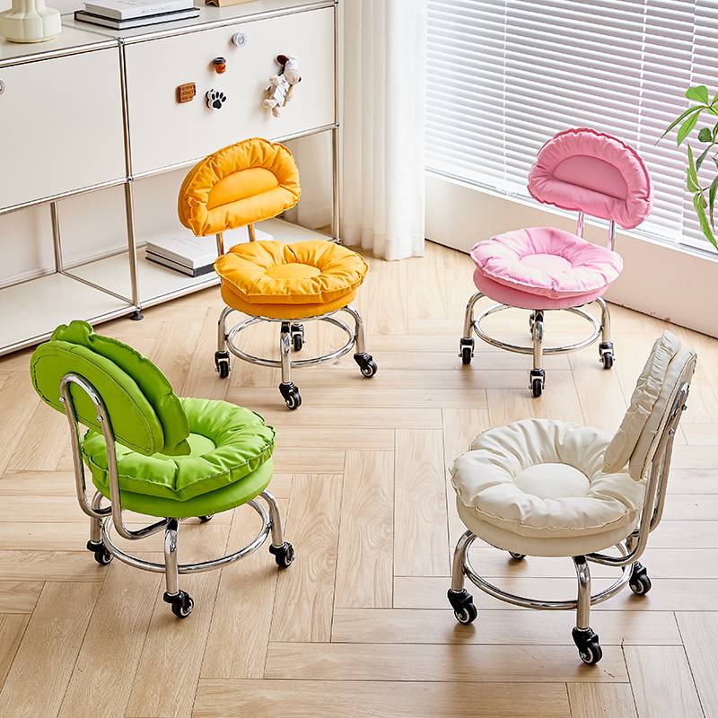?家用矮凳超静音万向轮小凳子滑轮旋转靠背客厅耐用网红旋转小椅