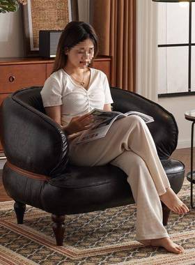 美式单人发椅用小户家型客厅卧ZPO室阳台休客闲接待会灯沙芯绒懒