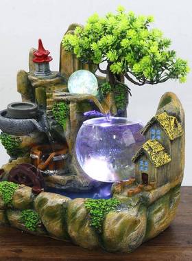 品山流水泉摆件鱼缸客厅家居鱼池装饰办OZB公室假加喷湿器招财风