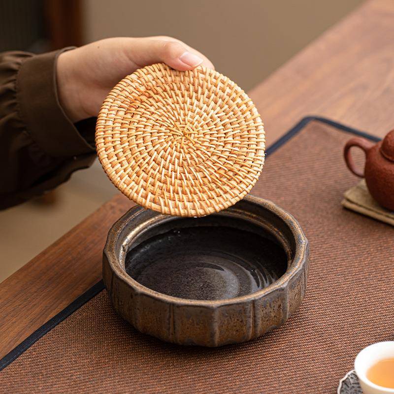 储水壶藤编垫WJQ养承壶日式干泡单层小茶盘粗台陶瓷盖碗托复底古