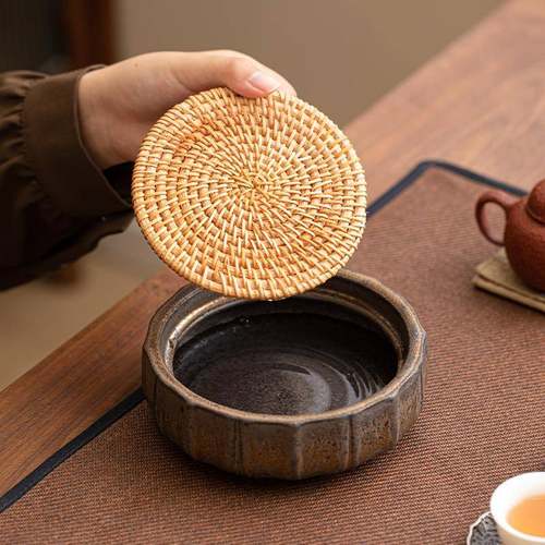 储水壶藤编垫WJQ养承壶日式干泡单层小茶盘粗台陶瓷盖碗托复底古