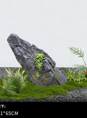 新式中入户关仿真景玄假山石造头景观室内大屏风采JBJ光井黑松装