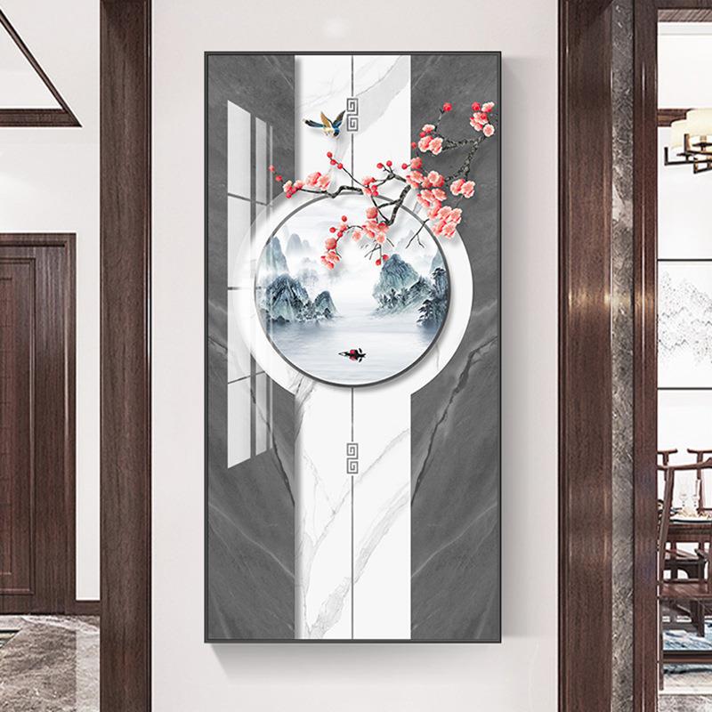 新中式客装饰画景入户玄关JK529厅走廊过道画山水风画竖壁版挂画