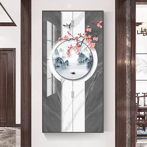 新中式客装饰画景入户玄关JK529厅走廊过道画山水风画竖壁版挂画