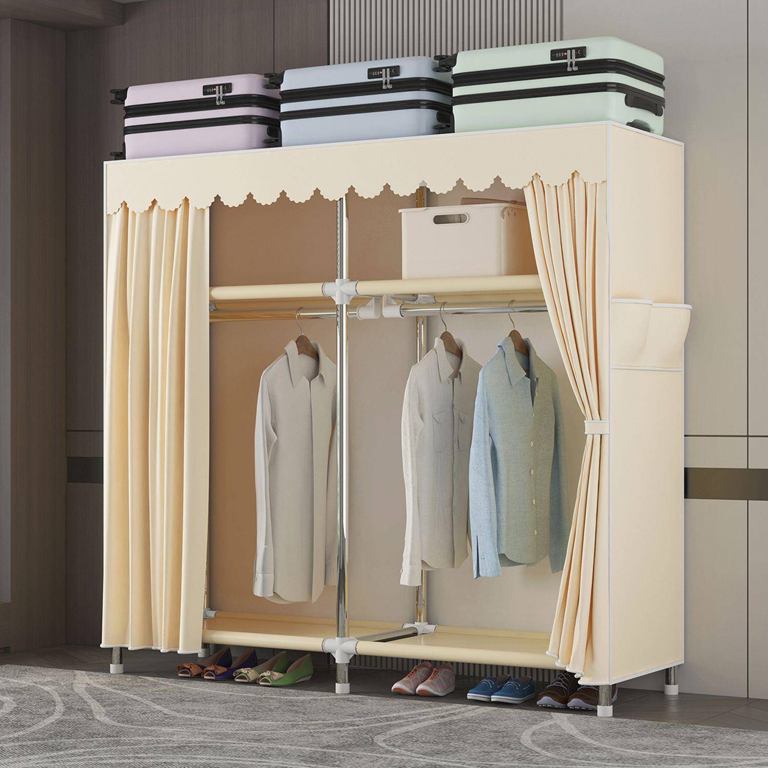 简易衣柜钢管出租房加架粗厚加钢耐加固结实家用用卧室VHO组装衣