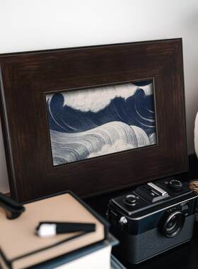 牛画蓝围感中古海浪日式浮世绘哑光油布仔客厅餐厅装饰氛挂B-557
