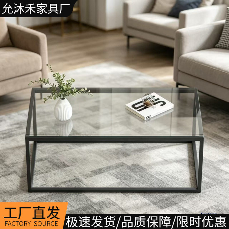 透明钢化玻璃茶几简约现代风格茶几客厅家用房间出租房铁艺小桌子