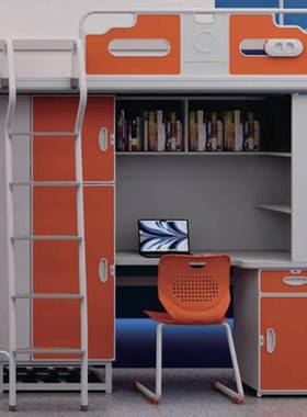 简约宿舍组床007005上床下桌一体公寓床学生寝钢合员制高架床工双