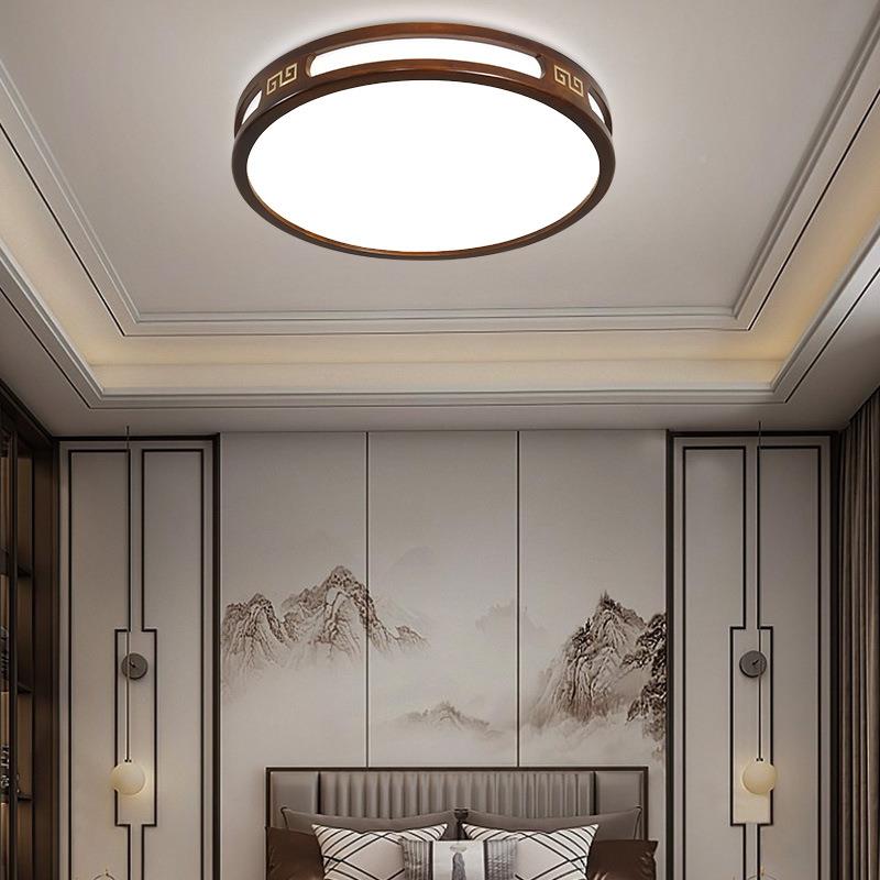 新桃中式客长方形吸顶灯实厅木中国风黑胡木色主卧室具LE860D灯灯