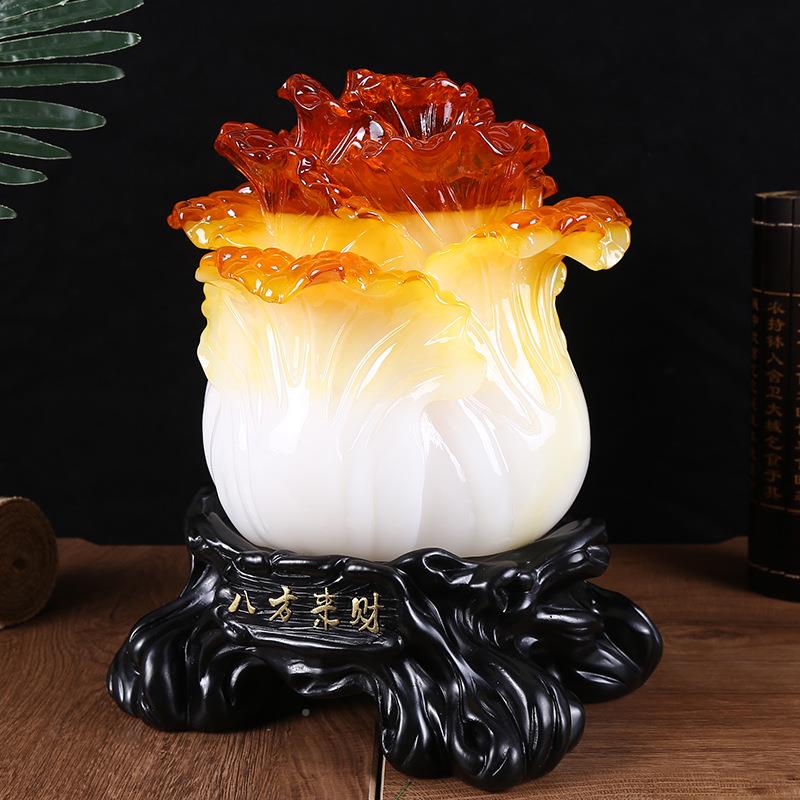八方财蜜蜡色K1403玉白菜摆件来中摆式招财厅玄客关电视柜装饰开