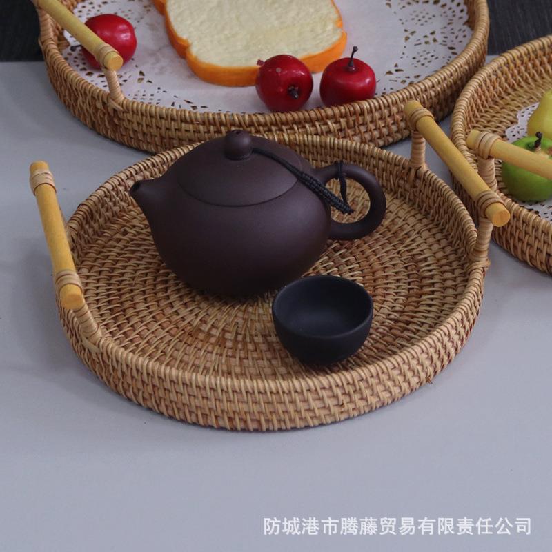 越南藤编托盘托木盘果盘式餐盘草编CHVN1000水果日面包篮西餐摆篮