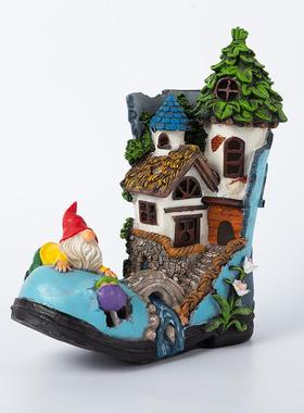 亚马庭逊侏儒小人树屋树脂YH2127太阳能灯摆矮件花园微景观装院饰