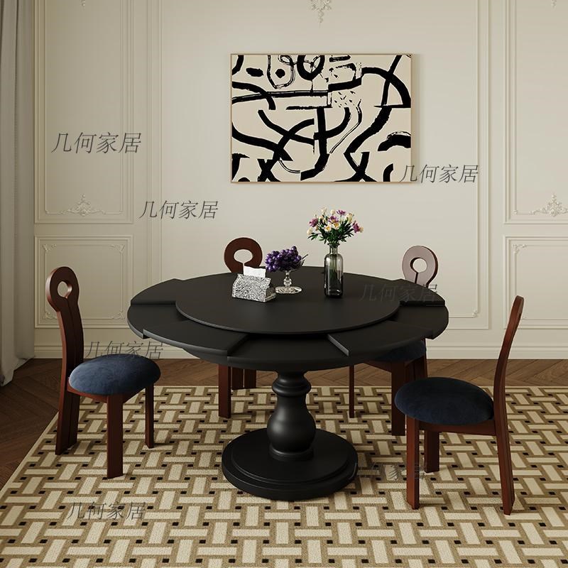 中古法式小h户型伸缩旋转圆桌家用可变径餐桌