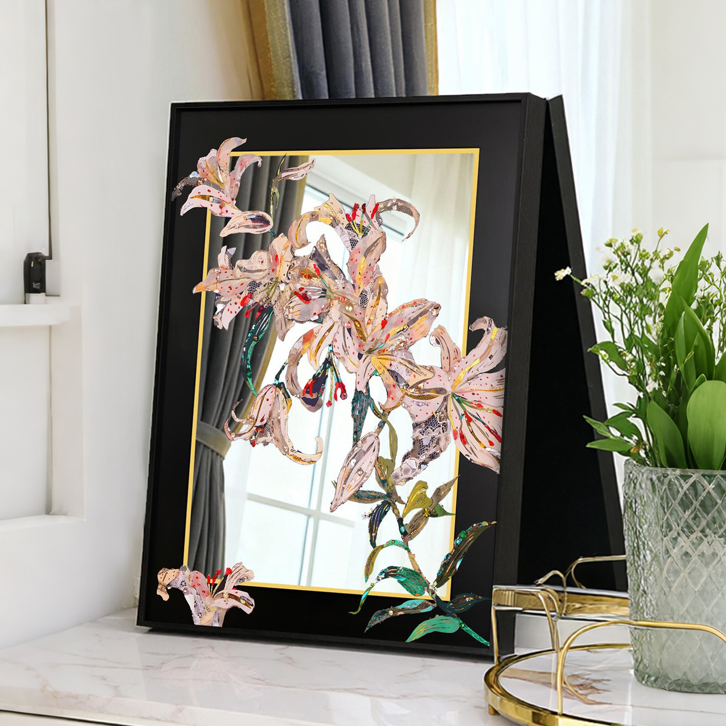 复古新中古花卉装饰镜画客厅卧室挂画斗柜真镜子书房摆件餐厅壁画,家居饰品,现代装饰画,淘宝优惠券,粉丝福利购,淘宝优惠卷