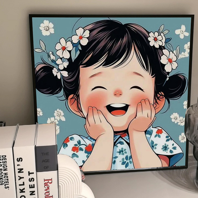 卡通女孩治愈系装饰画卧室床头挂画可爱风客厅沙发背景墙餐厅壁画