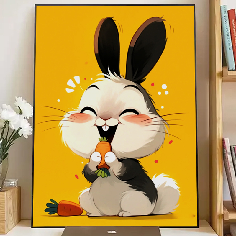 卡通可爱兔子玄关客厅卧室装饰画儿童房幼儿园治愈系卧室床头挂画