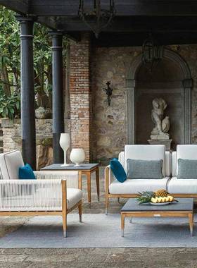 户外柚木沙发庭院民花园阳台休闲藤宿编藤防水编绳组合室ECA外家