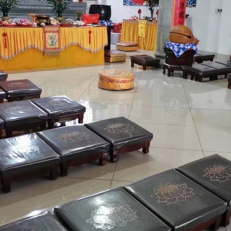 大佛寺拜佛凳狮脚磕头拜凳禅修跪拜实木禅修垫家用蒲团拜佛跪垫