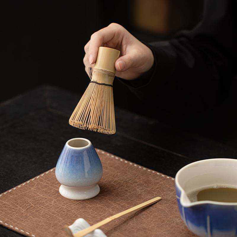 竖纹陶瓷抹茶套装日式打沫搅拌工具抹茶碗茶筅立过滤网茶勺茶配件