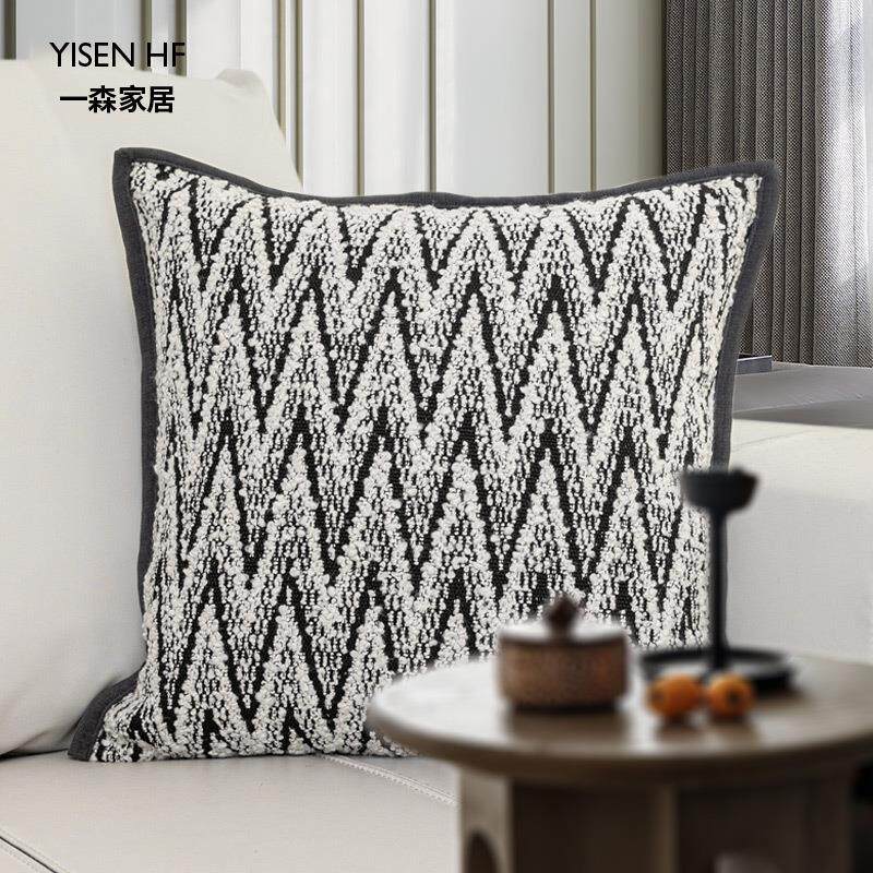 一森黑白人字纹抱枕肌理包边套沙发靠垫样板房软装方枕现代简约